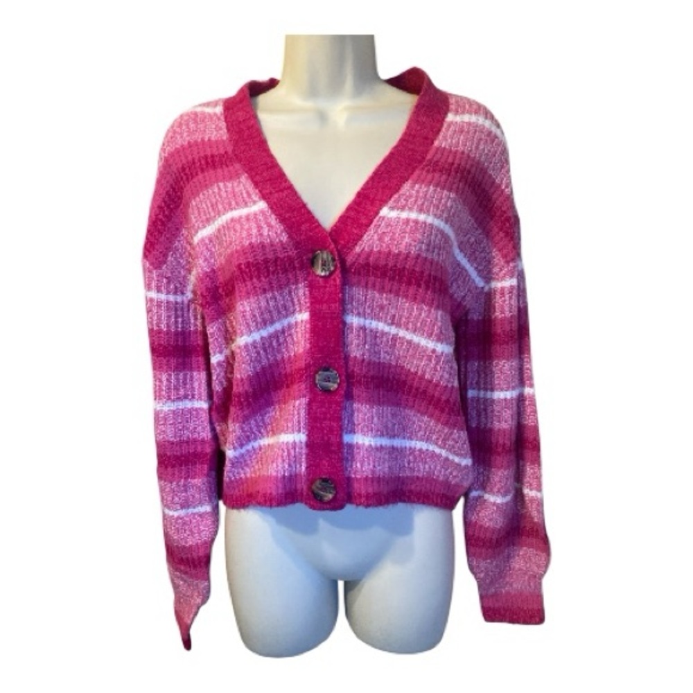 Vibrant Pink Striped Women's Cardigan